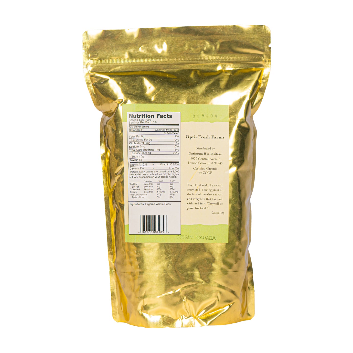 Opti-fresh® Farms Whole Peas – 3.0 lbs (USDA Organic)